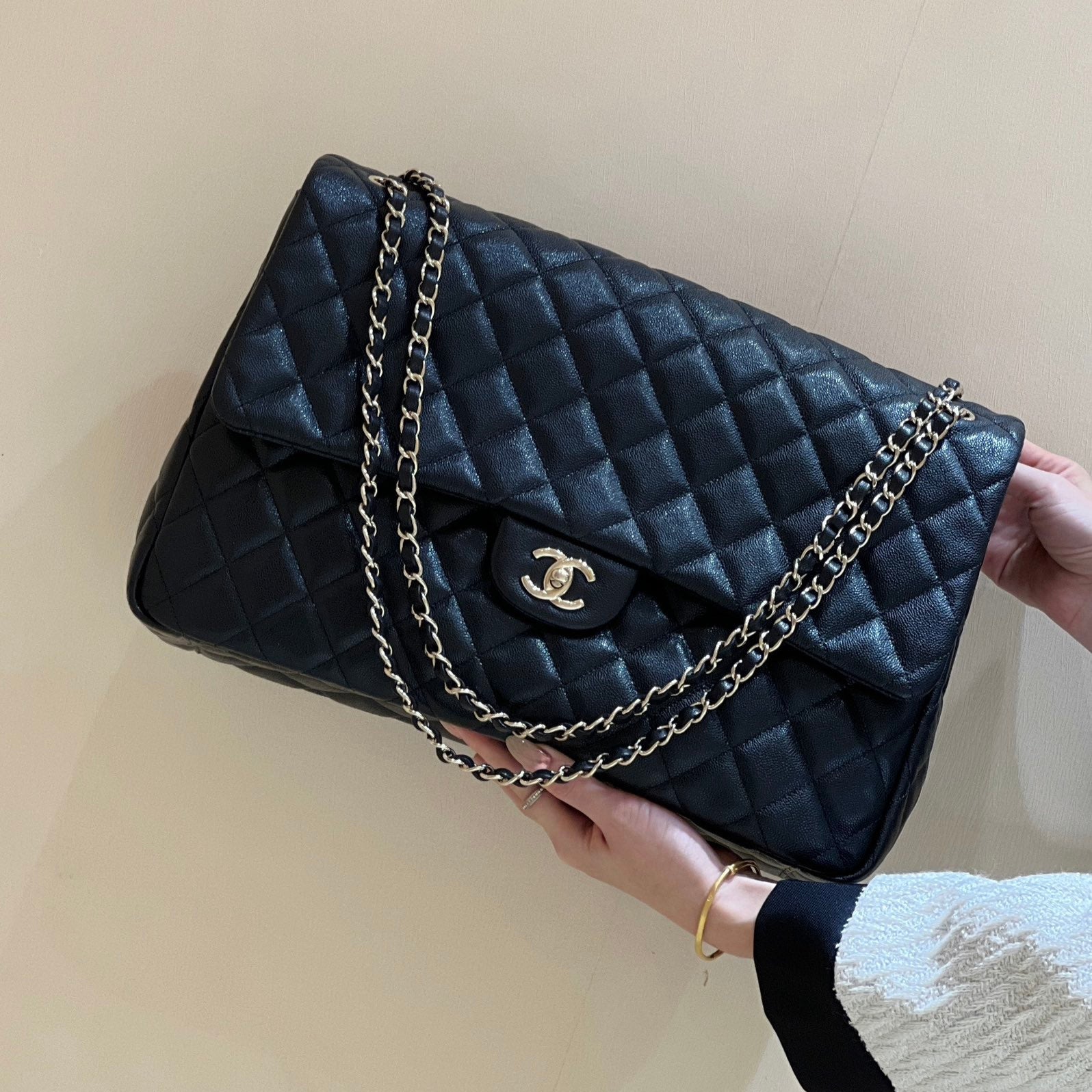 25S CHANEL CLASSIC JUMBO BAG 38 IN BLACK LAMBSKIN