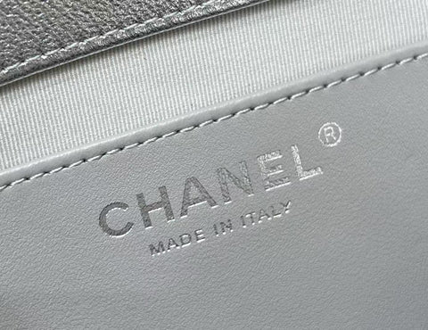 DRAWSTRING BUCKET BACKPACK 24 IN SILVER-TONE LAMBSKIN SILVER HARDWARE