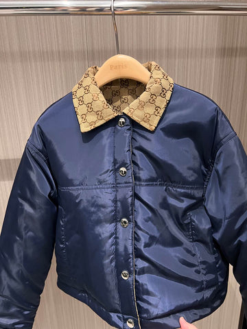 Gucci Quilted Jacket Beige Blue Polyester Fiber