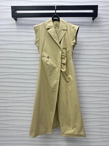 CD Mid-Length Dress Olive Cotton Gabardine