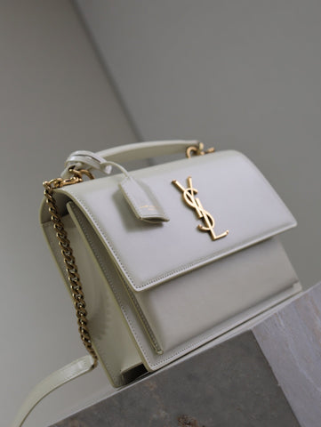 YSL 25S SUNSET MM 25 IN IVORY CALFSKIN GOLD HARDWARE