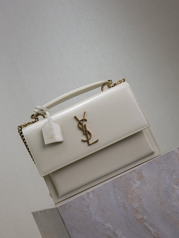 YSL 25S SUNSET MM 25 IN IVORY CALFSKIN GOLD HARDWARE