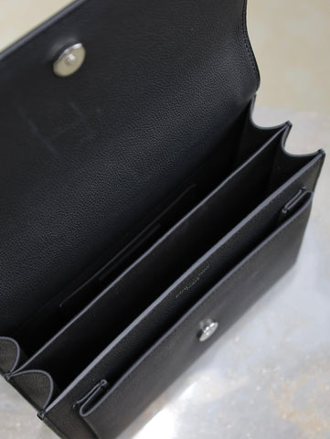 YSL 25S SUNSET MEDIUM 22 IN BLACK GRAINED CALFSKIN SILVER HARDWRE