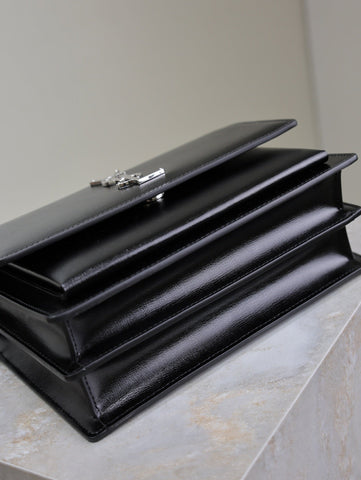 YSL 25S SUNSET BAG 22 IN BLACK CALFSKIN SILVER HARDWRE