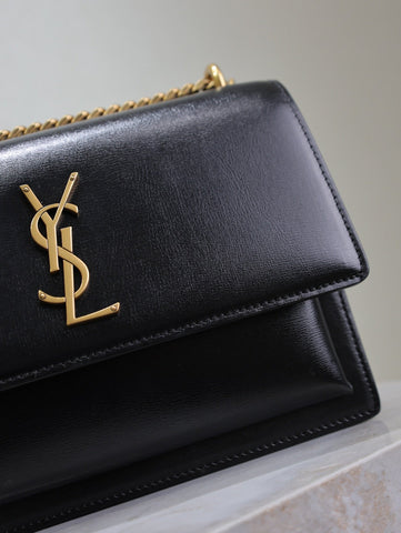 YSL 25S SUNSET BAG 22 IN BLACK CALFSKIN GOLD HARDWARE