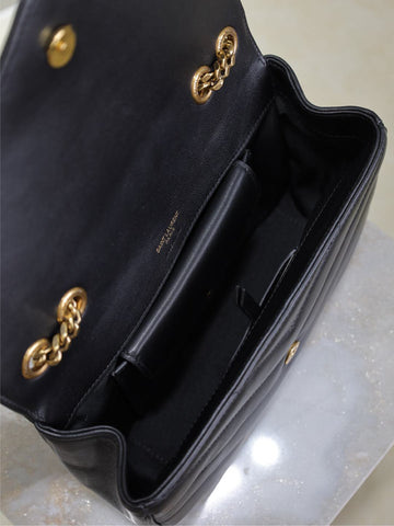 LOULOU SMALL 24 IN BLACK SHEEPSKIN GOLD HARDWARE