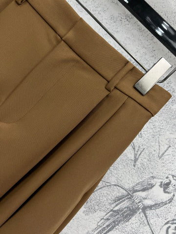 Loewe 25 Pleated Short Skirt Khaki Brown Polyester Fiber