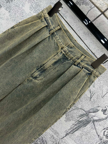 Loewe 25 Wide-leg Jeans Light Green-yellow Cotton