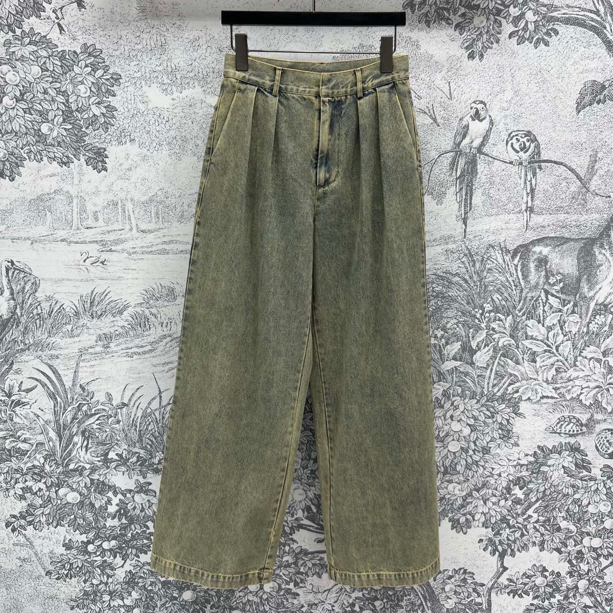 Loewe 25 Wide-leg Jeans Light Green-yellow Cotton