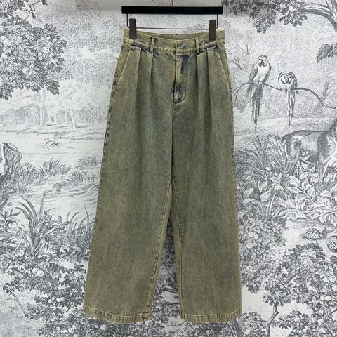 Loewe 25 Wide-leg Jeans Light Green-yellow Cotton