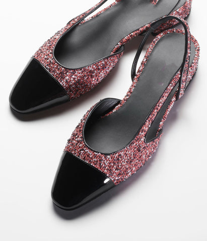 TWEED SLINGBACKS PINK WHITE SILVER BLACK
