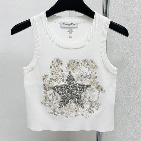 CD Star Embroidered Cropped Tank Top