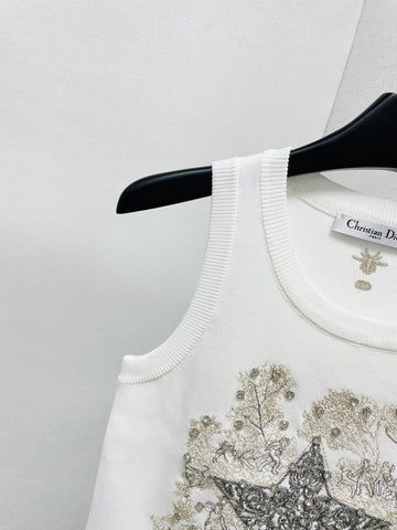 CD Star Embroidered Cropped Tank Top